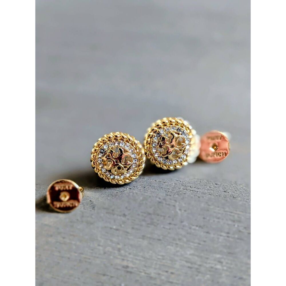 TORY BURCH Miller Rope Pave Double T Logo Stud Earrings